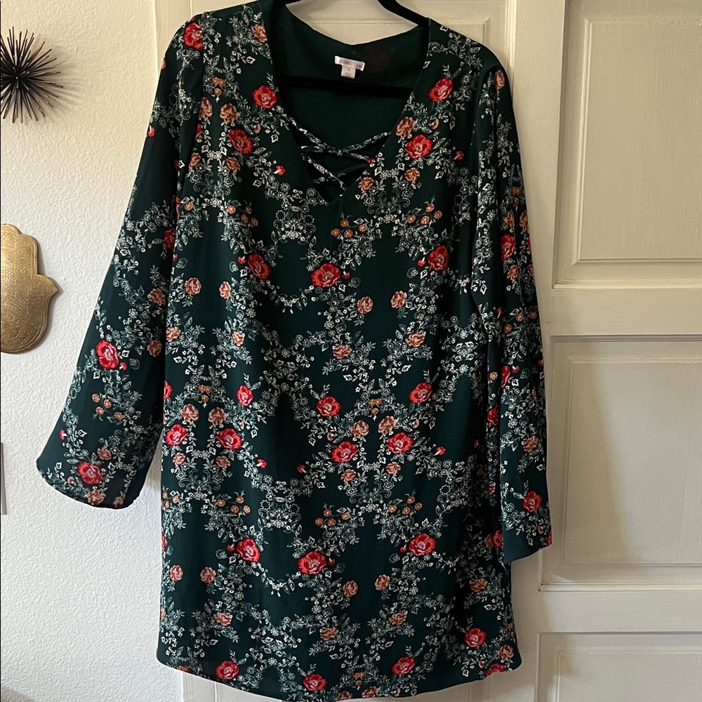 Xhilaration Floral Dress - Green and Red